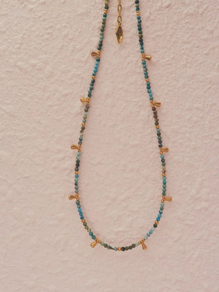 Black Wood Raw Ore Turquoise with Titanium Steel Gold-Plated Accessories Beaded Necklace Clavicle Chain Buddha&Energy