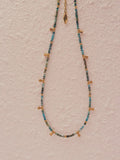 Black Wood Raw Ore Turquoise with Titanium Steel Gold-Plated Accessories Beaded Necklace Clavicle Chain