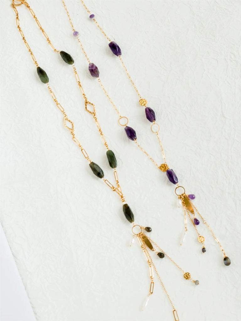 Black Wood | Labradorite Amethyst Long Sweater Custom Beaded Necklace Series Buddha&Energy