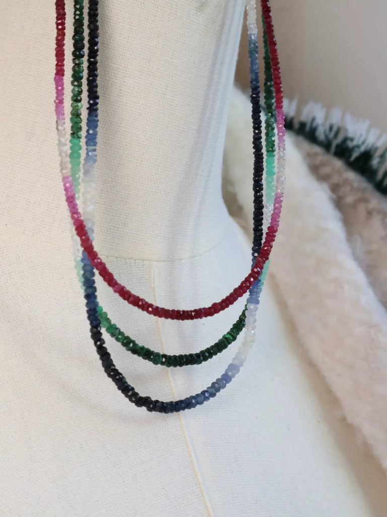 Black Wood | Natural Gradient Sapphire | Ruby | Emerald Custom Beaded Necklace Buddha&Energy