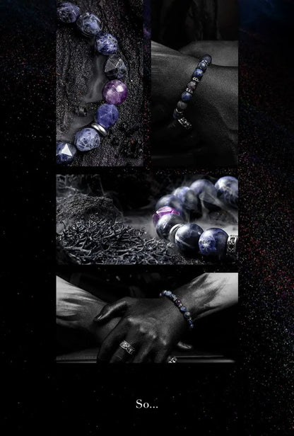 Guli [Streamer] Dark Style Amethyst Bracelet Men's High Sense Bead Bracelets Birthday Gift Retro Ornament Buddha&Energy