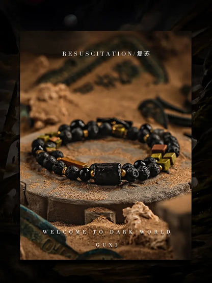 Guli [Recovery] Obsidian Bracelet Boys High Sense Niche Volcanic Rock Bracelet for Boyfriend Gift Ornament Buddha&Energy