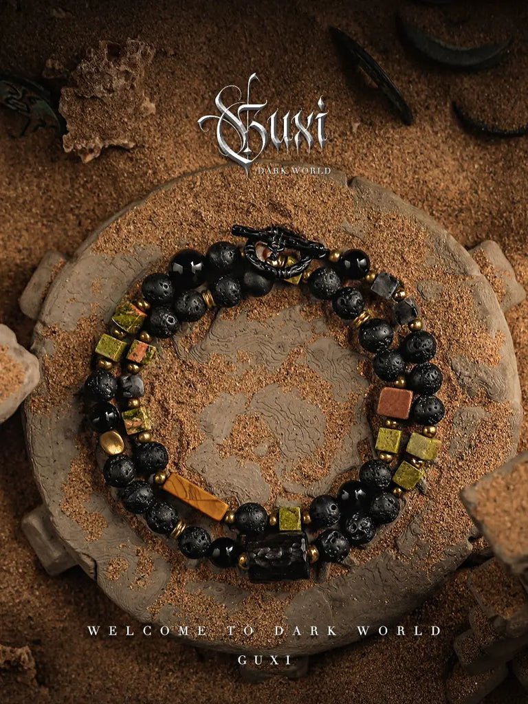 Guli [Recovery] Obsidian Bracelet Boys High Sense Niche Volcanic Rock Bracelet for Boyfriend Gift Ornament Buddha&Energy