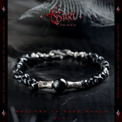 Guxi [Shadow] Dark Style Retro Hematite Bracelet Boys Simple Couple Bracelet Beads Gift for Boyfriend Buddha&Energy