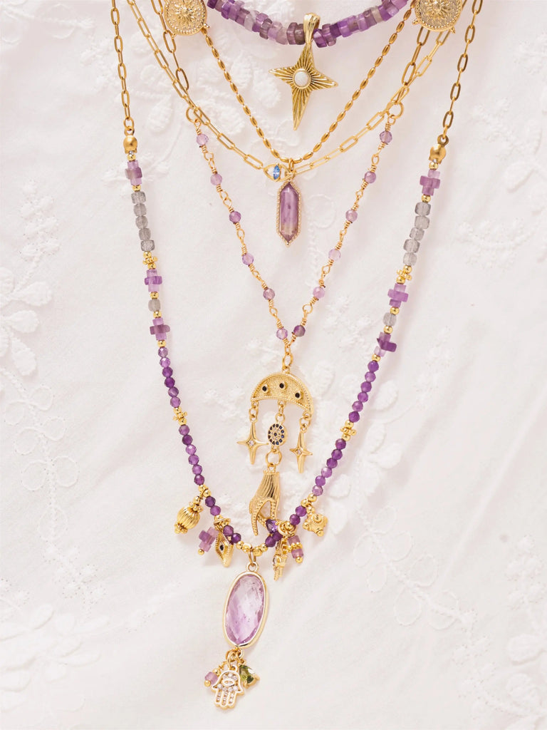 Black Wood | Amethyst Series Vacation Style Twin Necklace Suit Custom Beaded Necklace Buddha&Energy