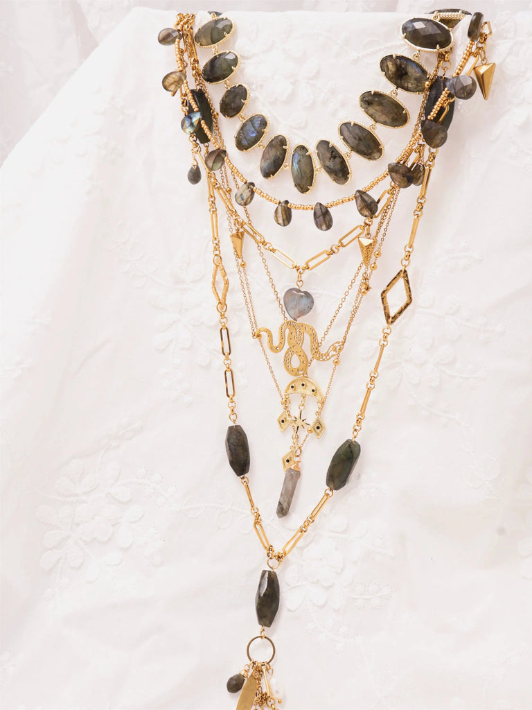 Black Wood | "Saint's Staff" Labradorite Series Custom Beaded Necklace Suit Buddha&Energy