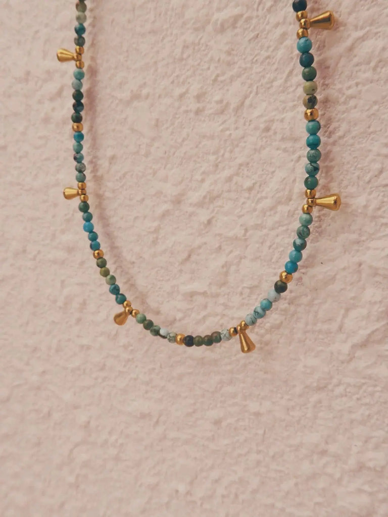 Black Wood Raw Ore Turquoise with Titanium Steel Gold-Plated Accessories Beaded Necklace Clavicle Chain Buddha&Energy