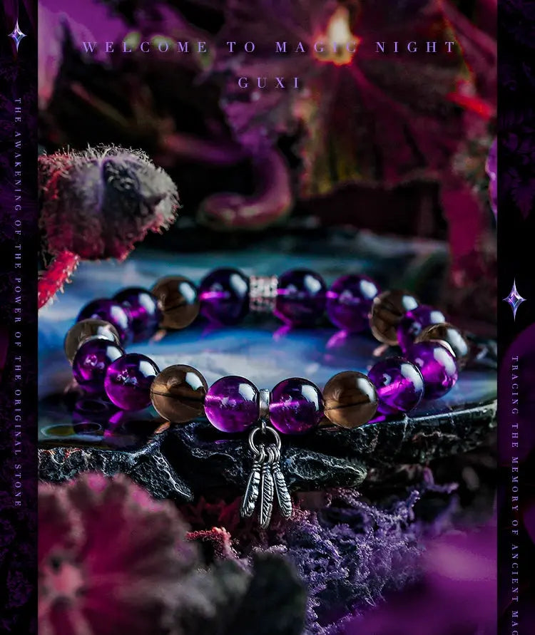 GUI [Marginal] Niche Amethyst Bracelet Men's High-Grade Retro Tea Crystal Bead Bracelets Gift Ornament Buddha&Energy