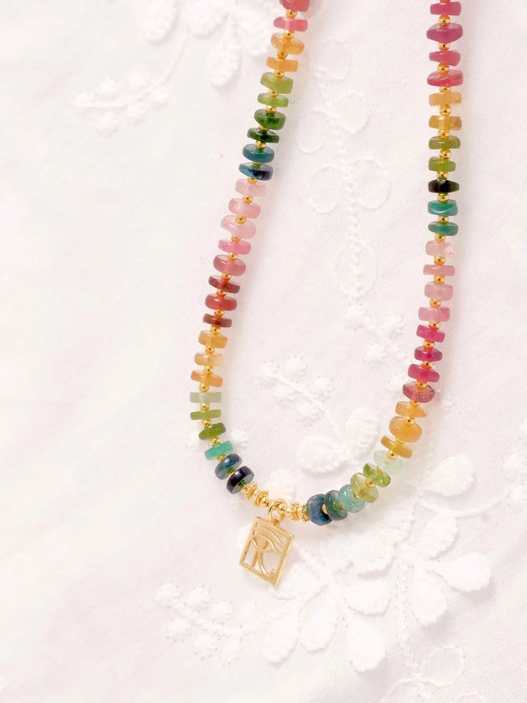 Black Wood | "Ancient Egyptian Color" Natural Stone Tourmaline Series Custom Beaded 925 Silver Necklace Buddha&Energy