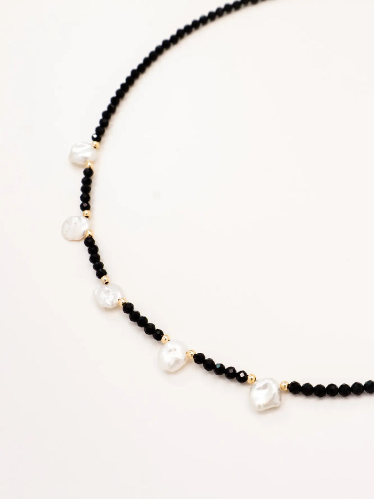 Black Wood | Daily Exquisite Black Pointed Crystal with Baroque Petal Pearl Custom Beaded Necklace Buddha&Energy