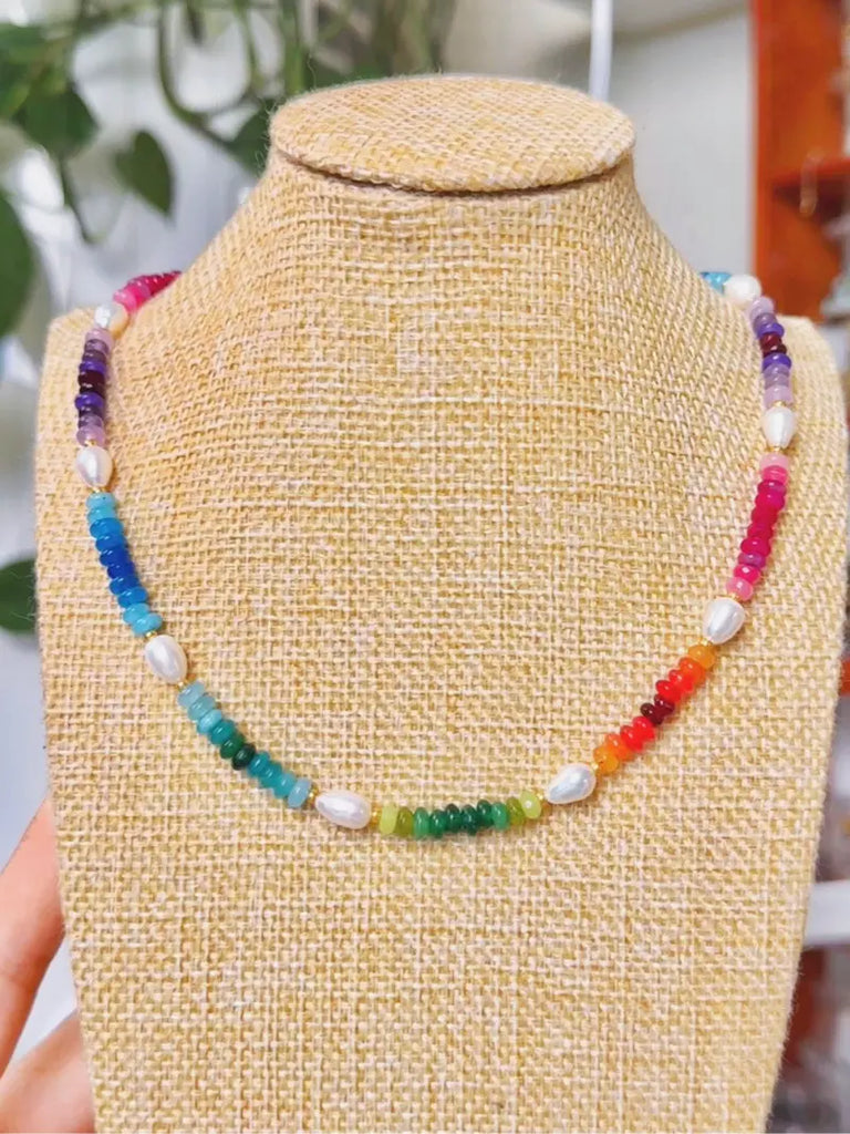 Black Wood New | Rainbow Necklace Colorful Gradient Custom Beaded Necklace Buddha&Energy