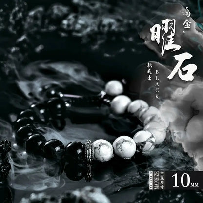 Guli [Black and White] Obsidian Bracelet Men's High Sense Niche Volcanic Rock Bead Bracelets Couple's Birthday Present Buddha&Energy