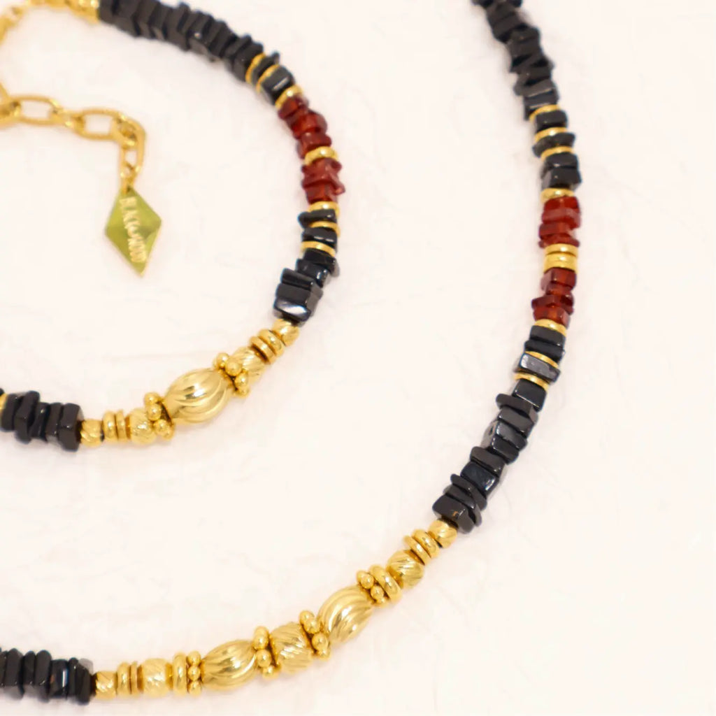 Black Wood | Royal Home Obsidian Powder Water Garnet Custom Beaded Necklace Buddha&Energy