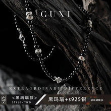 Load image into Gallery viewer, Guli [Mottled] Retro High-Grade Black Agate Beaded Necklace Men&#39;s Trendy Special-Interest Design Volcanic Rock Sweater Chain Buddha&amp;Energy