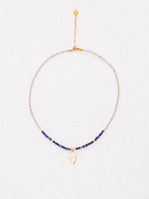 Load image into Gallery viewer, Black Wood | Lapis Lazulite Contrast Color Matching Moonstone Beaded Necklace Brass Gold Plated Pendant Parts Buddha&amp;Energy