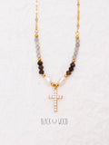 Black Wood Autumn Prayer | Maillard Gray Moonlight Tigereye Mixed Material Beaded Necklace