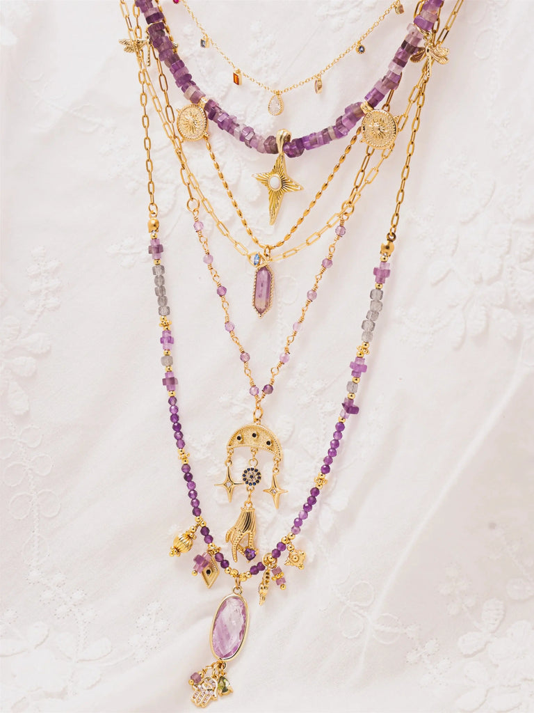 Black Wood | Amethyst Series Vacation Style Twin Necklace Suit Custom Beaded Necklace Buddha&Energy