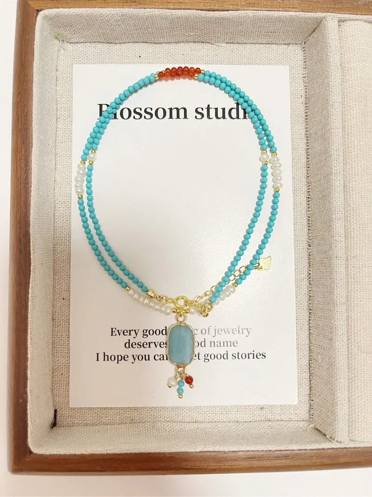 Blossom studio·Natural Turquoise Red Agate Pearl Stitching Necklace｜Customized｜50+5 https://www.xiaohongshu.com/goods-detail/657ec9ab65ea320001484bc1