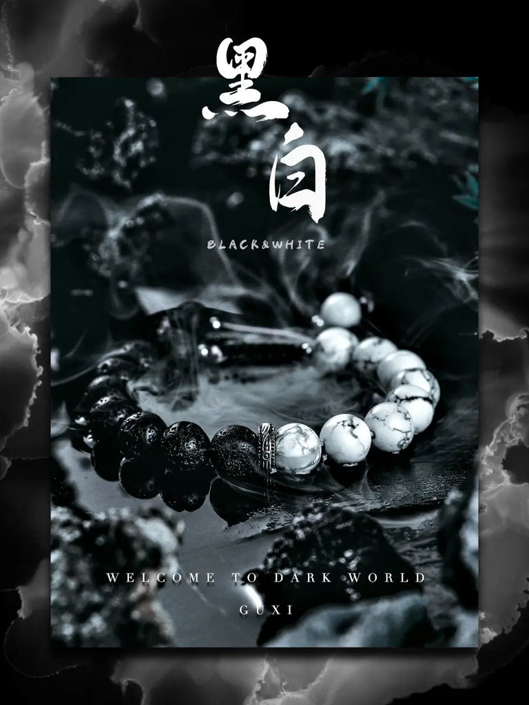 Guli [Black and White] Obsidian Bracelet Men's High Sense Niche Volcanic Rock Bead Bracelets Couple's Birthday Present Buddha&Energy