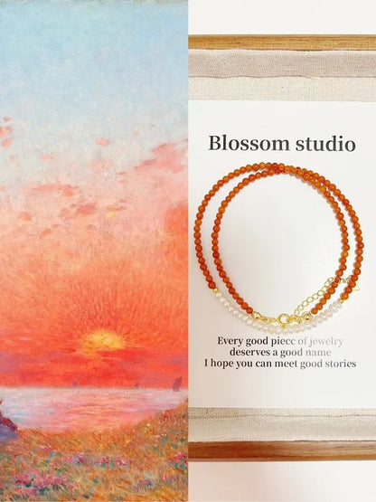 Blossom studio·S925Sterling Silver Natural South Red Agate Pearl Stitching Necklace｜40+cm https://www.xiaohongshu.com/goods-detail/6576dcb26bfd600001125f41