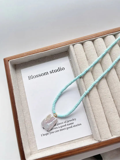 Blossom studio·S925Sterling Silver Light Blue Turquoise Natural Stone Pearl Necklace｜50+5 https://www.xiaohongshu.com/goods-detail/6562fecc52ae0b0001bde1c3