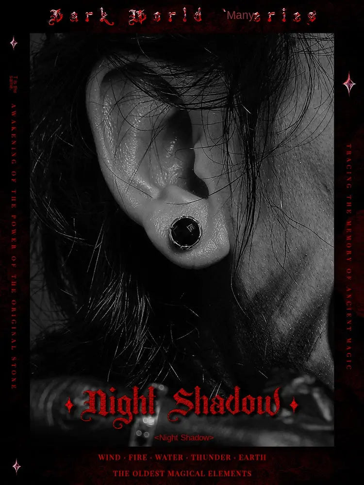 GUI [Night Shadow] Dark Style Retro Black Agate Earring Buddha&Energy