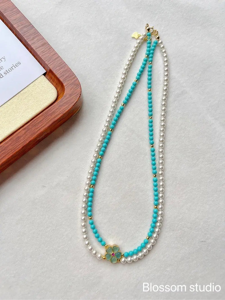 Blossom studio·925Sterling Silver Turquoise Pearl Double Layer Twin Necklace｜Customized｜40+cm https://www.xiaohongshu.com/goods-detail/661b4b758f2bbf0001c77cbb