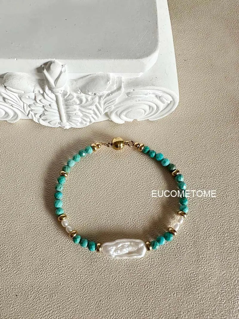 EUCOMETOME · 【Original】Eternal Love｜Natural Turquoise&Baroque Pearl Bracelet · 15.5cm(Wrist Size Net Size for One Circle13.5-14cm） https://www.xiaohongshu.com/goods-detail/65237b788758c400018f829a