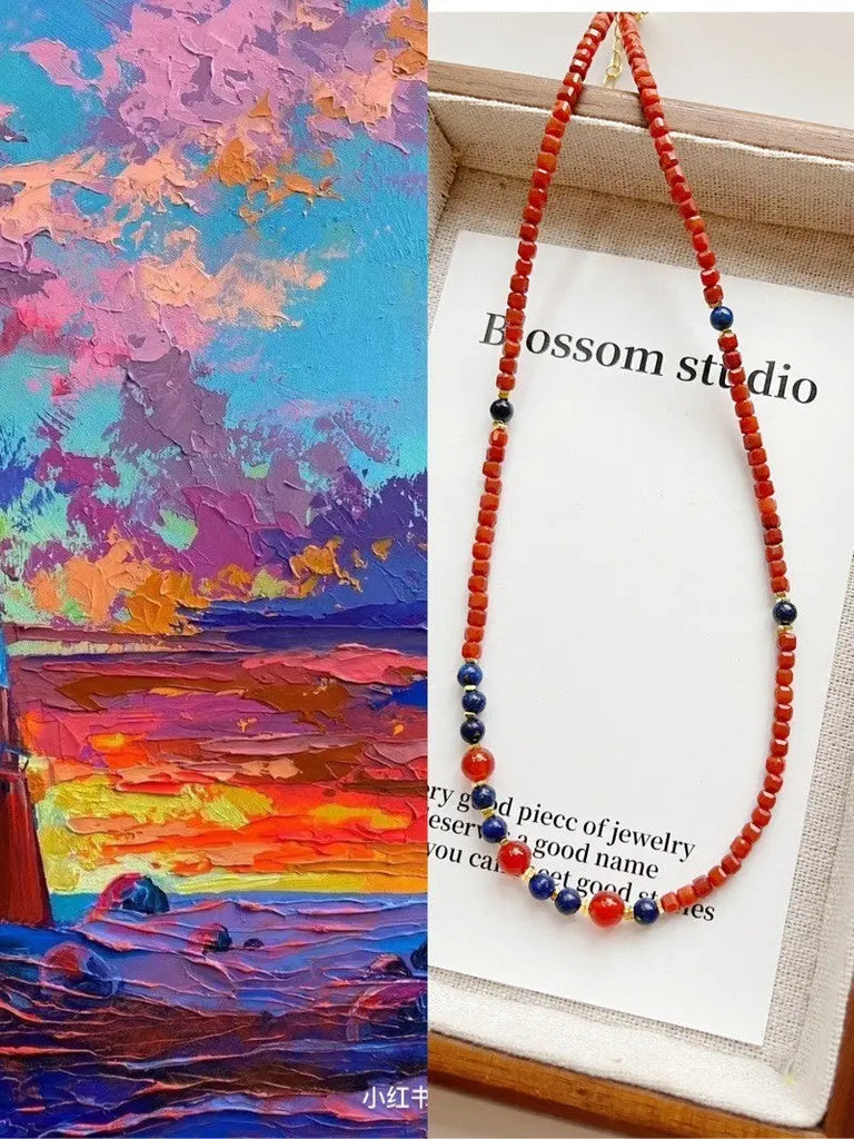 Blossom studio·Natural South Red Agate Laps Pauli Stitching Necklace｜Customized｜40+5 https://www.xiaohongshu.com/goods-detail/6582bec046743600016708da