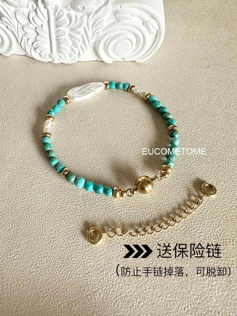 EUCOMETOME · 【Original】Eternal Love｜Natural Turquoise&Baroque Pearl Bracelet · 15.5cm(Wrist Size Net Size for One Circle13.5-14cm） https://www.xiaohongshu.com/goods-detail/65237b788758c400018f829a