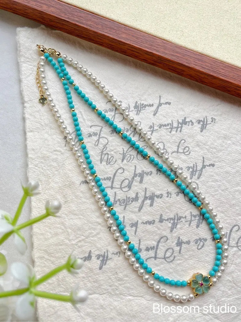 Blossom studio·925Sterling Silver Turquoise Pearl Double Layer Twin Necklace｜Customized｜40+cm https://www.xiaohongshu.com/goods-detail/661b4b758f2bbf0001c77cbb