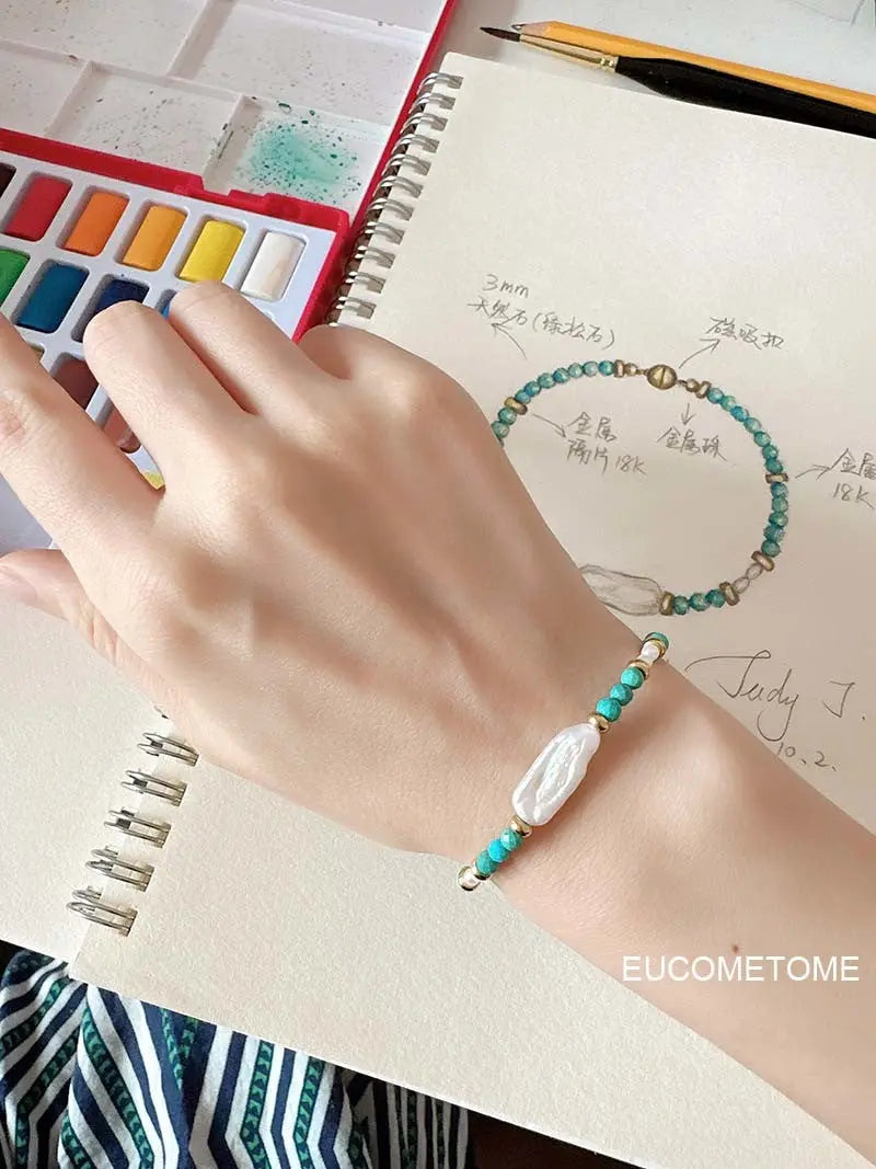 EUCOMETOME · 【Original】Eternal Love｜Natural Turquoise&Baroque Pearl Bracelet · 15.5cm(Wrist Size Net Size for One Circle13.5-14cm） https://www.xiaohongshu.com/goods-detail/65237b788758c400018f829a