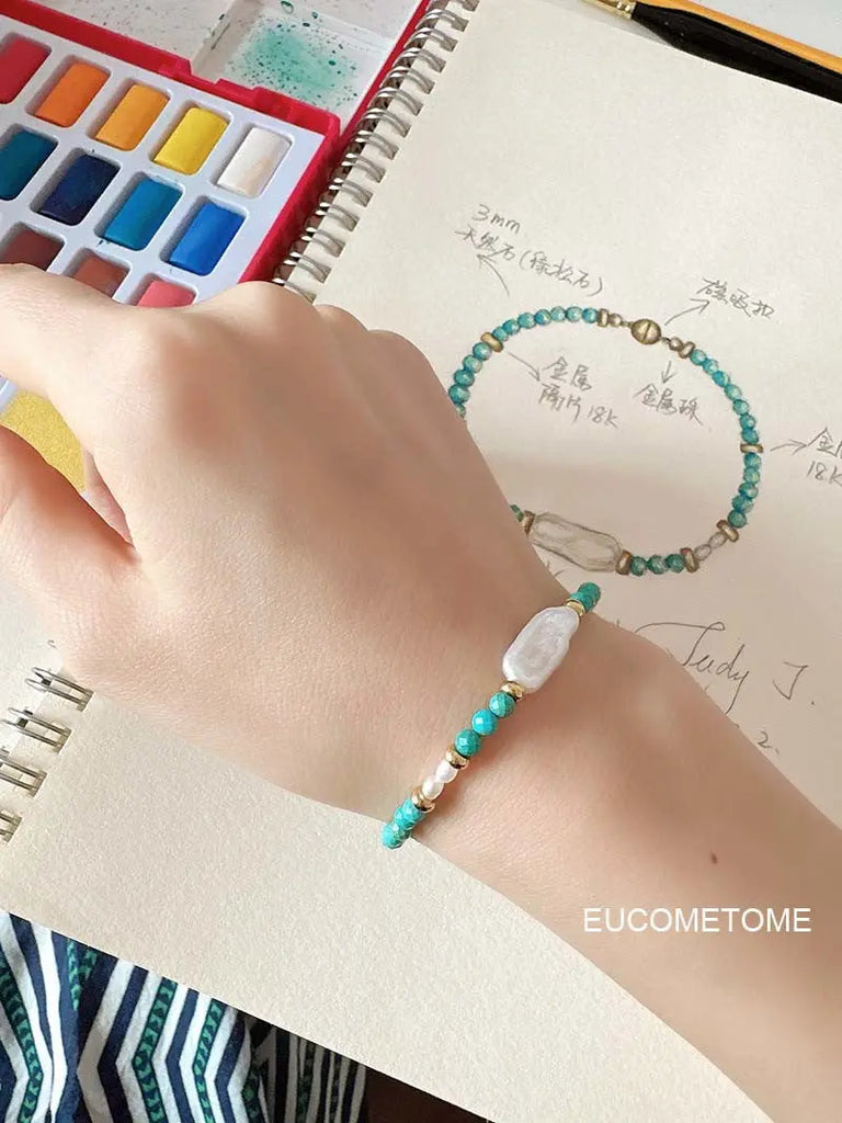 EUCOMETOME · 【Original】Eternal Love｜Natural Turquoise&Baroque Pearl Bracelet · 15.5cm(Wrist Size Net Size for One Circle13.5-14cm） https://www.xiaohongshu.com/goods-detail/65237b788758c400018f829a