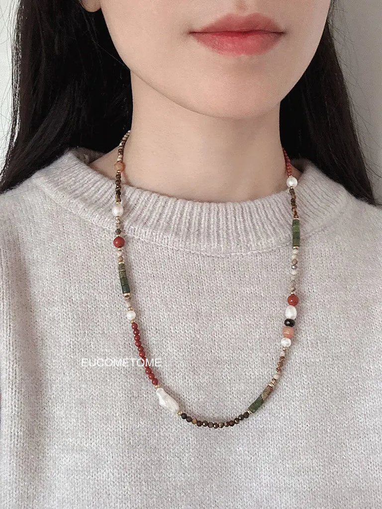 EUCOMETOME · 【Original】Maillard Style Natural Stone Baroque Pearl Necklace · 54cm（without Buckle） https://www.xiaohongshu.com/goods-detail/657135e0e77f850001b4362a