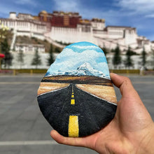 Load image into Gallery viewer, Hand-painted Tibetan Potaba Palace,  and other themesOriginal stone flakes hand-painted Potaba Palace ornamentsThis is a Tibetan folk painter in Lhasa who uses Mani stone flakes as materials.The painted Potaba Palace, Buddha EnergyBuddha&amp;EnergyOriginal Stone Hand-painted Tibet Potala Palace Mani Stone Painted Art Ornaments Gang Rinpozi