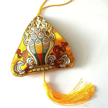 Load image into Gallery viewer, Lucid Sachet Treasure SachetThere are three colors of fortune-attracting sachets: red, yellow and blue. The sachets have the pattern of the flame Mani Treasure and another pattern of the Ten PhBuddha EnergyBuddha&amp;EnergyLucid Sachet Treasure Sachet Car Hanging Flame Manibo Pattern Red Yellow Blue