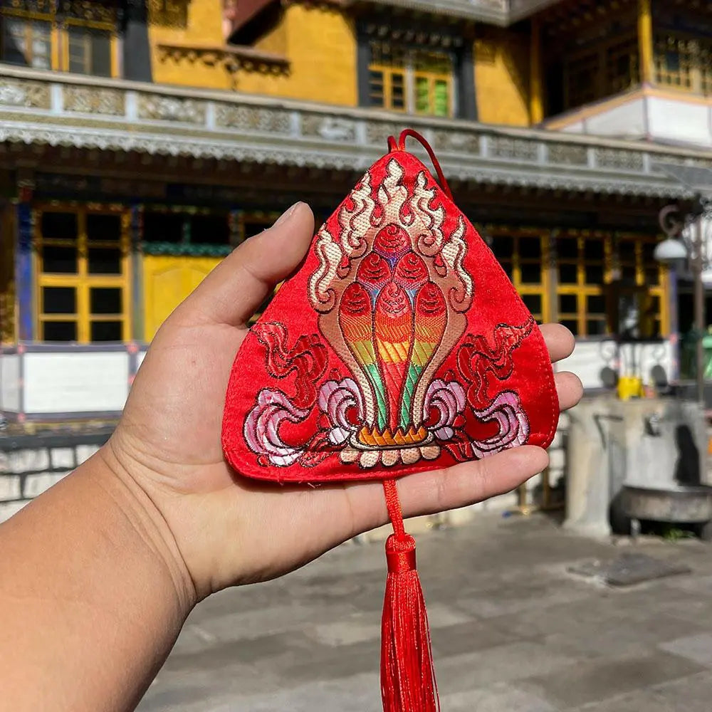 Lucid Sachet Treasure SachetThere are three colors of fortune-attracting sachets: red, yellow and blue. The sachets have the pattern of the flame Mani Treasure and another pattern of the Ten PhBuddha EnergyBuddha&EnergyLucid Sachet Treasure Sachet Car Hanging Flame Manibo Pattern Red Yellow Blue