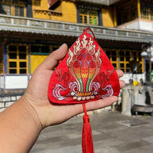 Load image into Gallery viewer, Lucid Sachet Treasure SachetThere are three colors of fortune-attracting sachets: red, yellow and blue. The sachets have the pattern of the flame Mani Treasure and another pattern of the Ten PhBuddha EnergyBuddha&amp;EnergyLucid Sachet Treasure Sachet Car Hanging Flame Manibo Pattern Red Yellow Blue