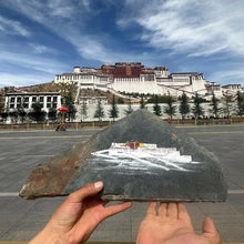 Load image into Gallery viewer, Hand-painted Tibetan Potaba Palace,  and other themesOriginal stone flakes hand-painted Potaba Palace ornamentsThis is a Tibetan folk painter in Lhasa who uses Mani stone flakes as materials.The painted Potaba Palace, Buddha EnergyBuddha&amp;EnergyOriginal Stone Hand-painted Tibet Potala Palace Mani Stone Painted Art Ornaments Gang Rinpozi